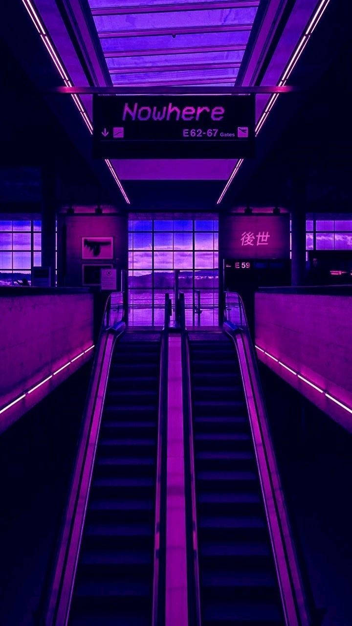 Dark Purple Aesthetic Anime Escalator Background