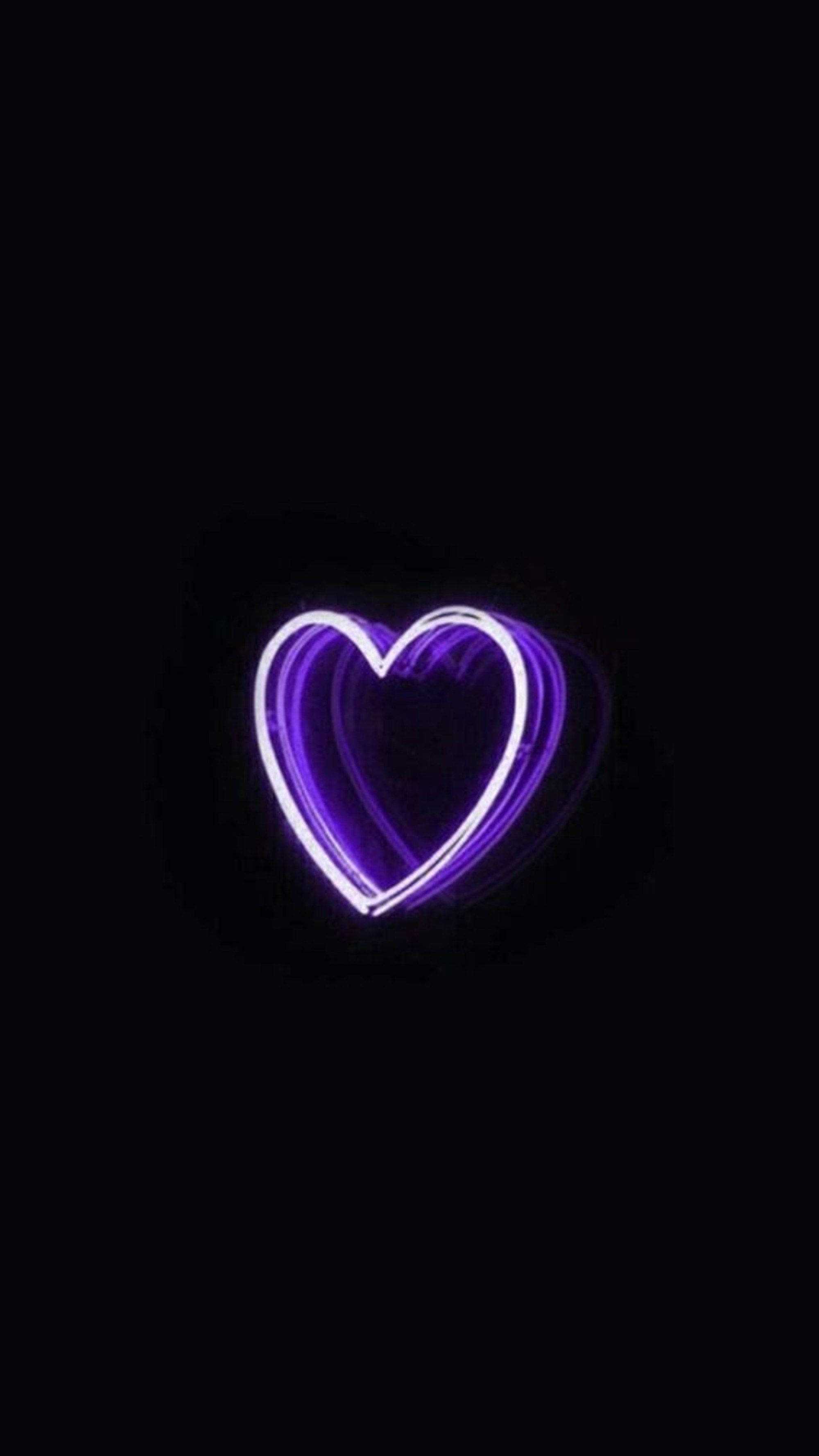 Dark Purple And Black Heart Neon Background