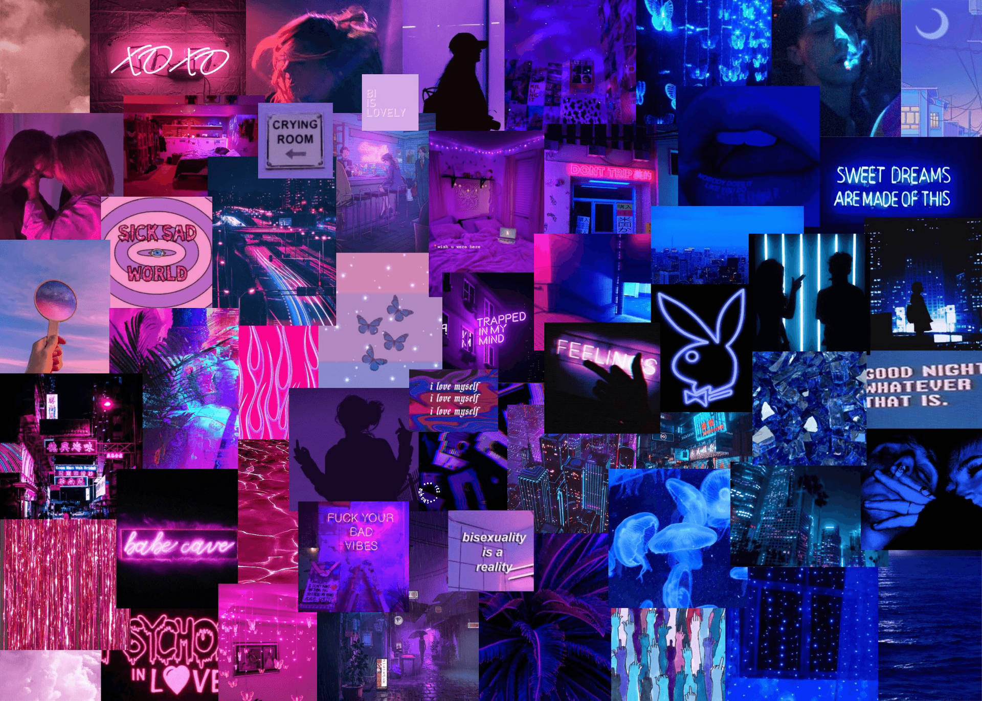 Dark Purple And Blue Bunny Collage Aesthetic Background