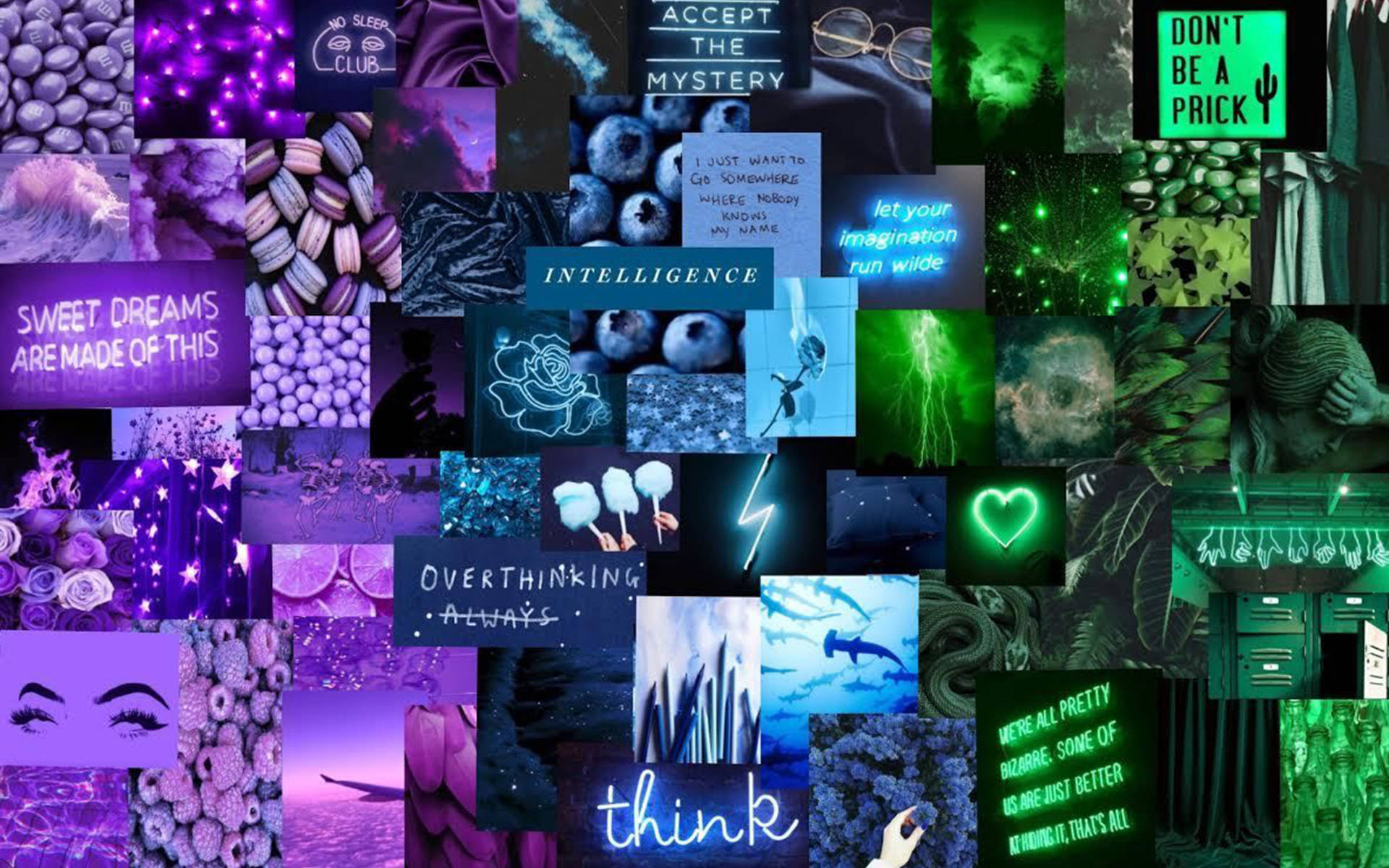 Dark Purple And Green Collage Aesthetic Background