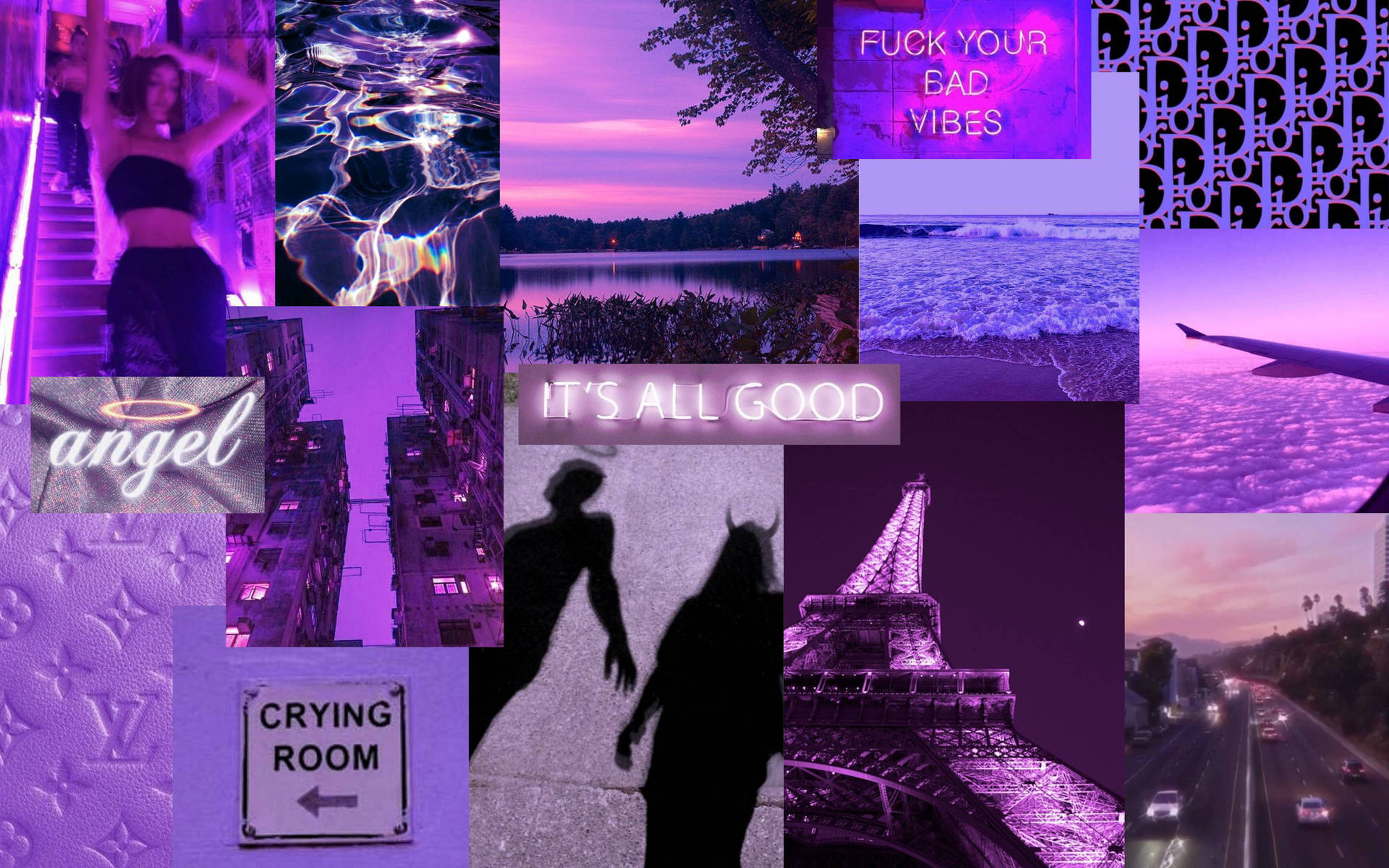 Dark Purple Collage Aesthetic Cool Girl Background