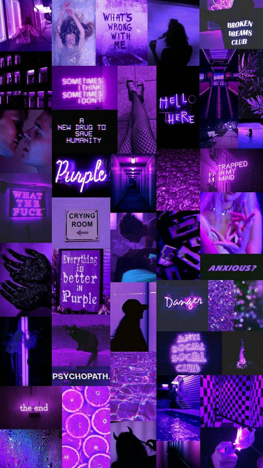 Dark Purple Collage Aesthetic Emo Girl Portrait Background