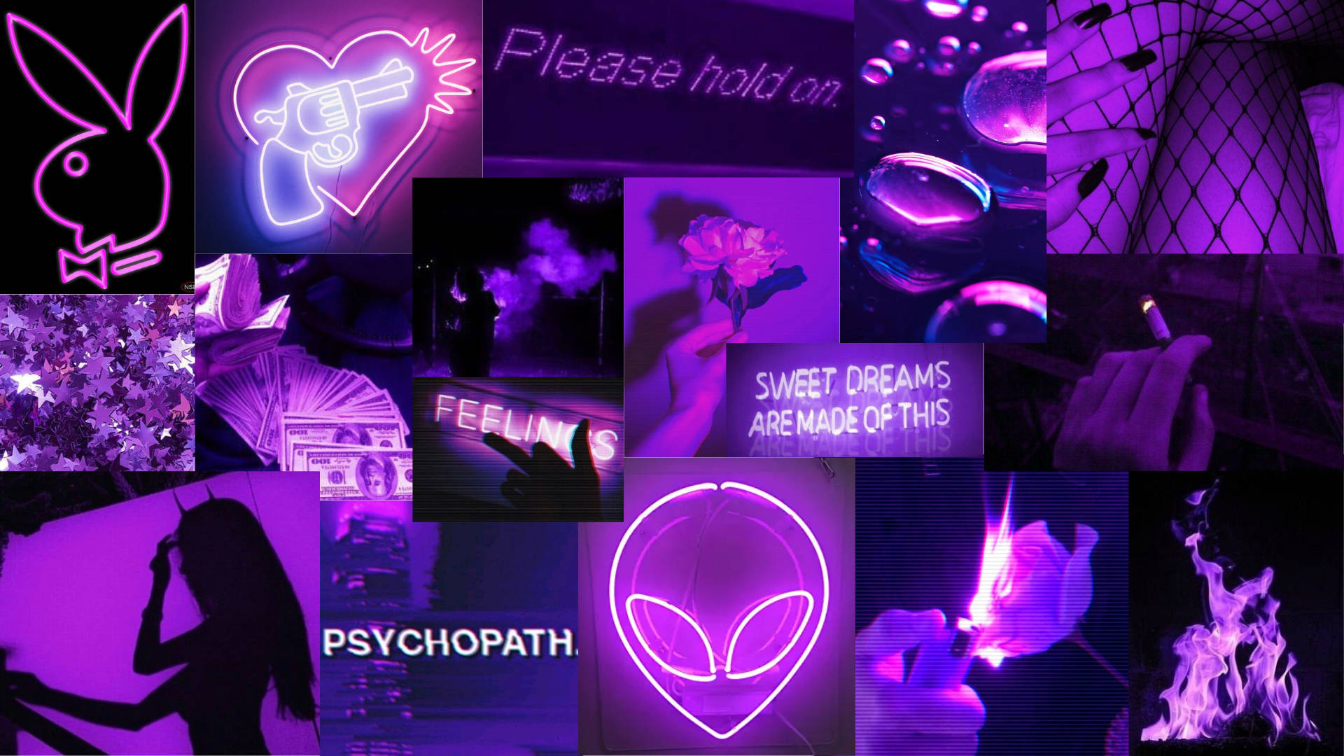 Dark Purple Collage Aesthetic Psycopath Love Background