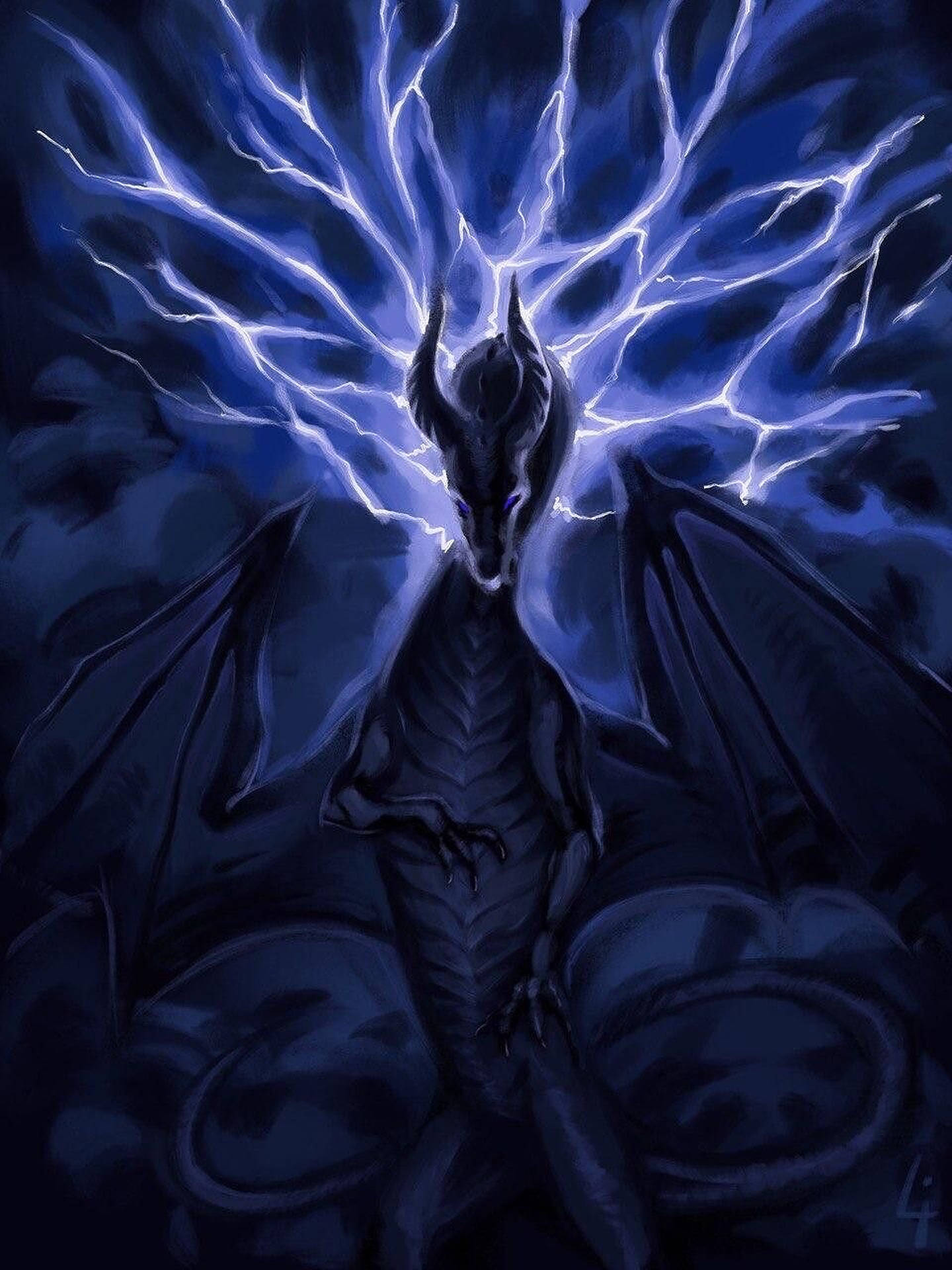 Dark Purple Lightning Dragon Background