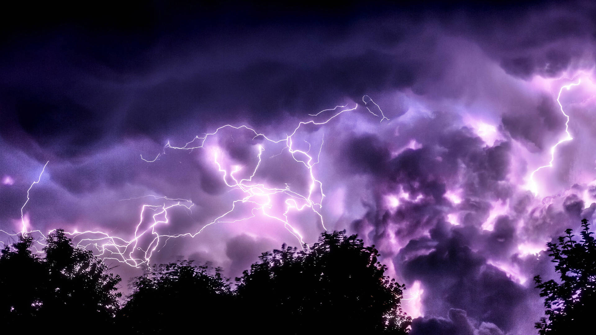 Dark Purple Sky With Lightning Background