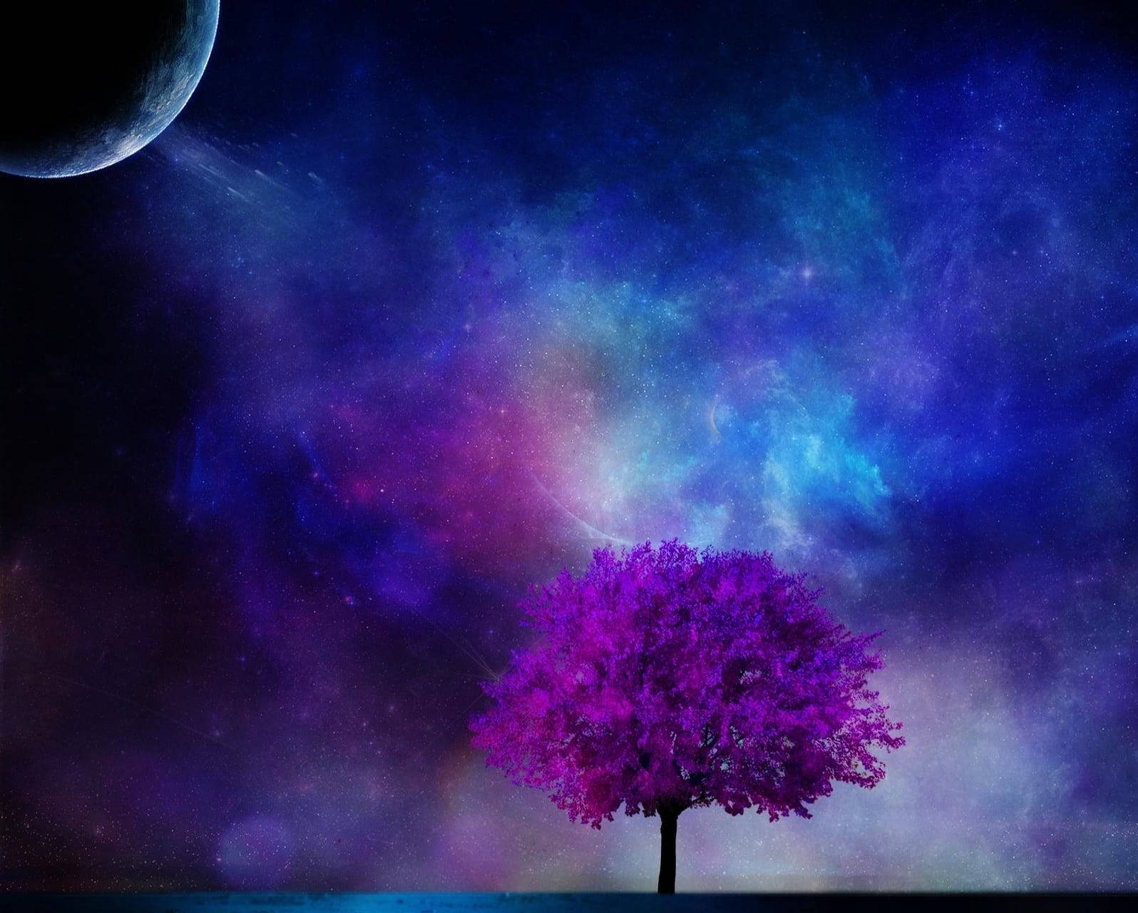 Dark Purple Tree And Galaxy Background
