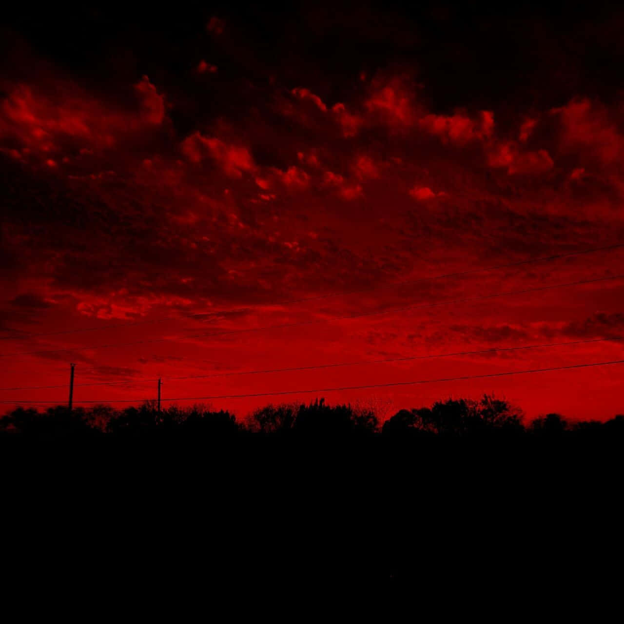 Dark Red Aesthetic Countryside Overhead Powerlines Background