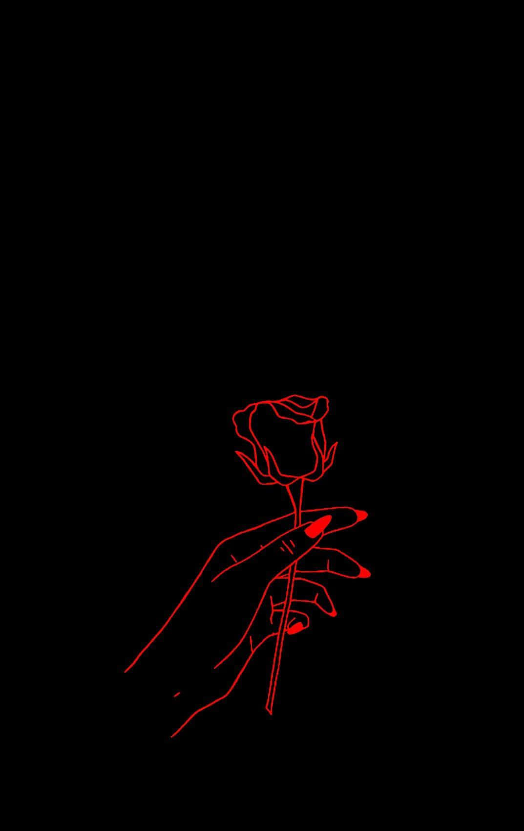 Dark Red Aesthetic Hand Holding A Rose Background