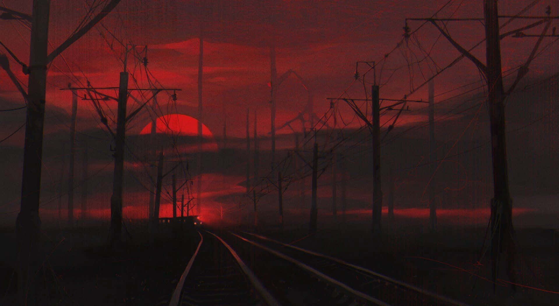 Dark Red Aesthetic Railroad Sunset Background