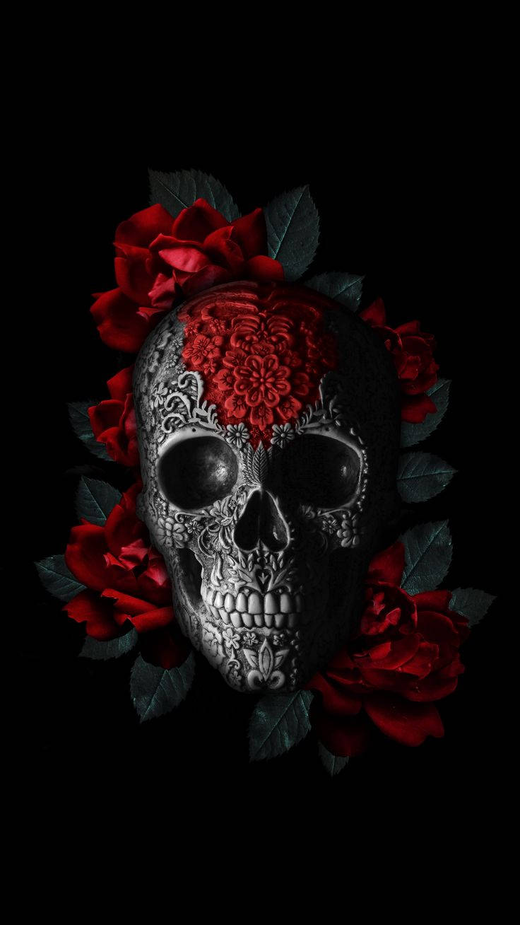 Dark Red Flowers For Day Of The Dead Background