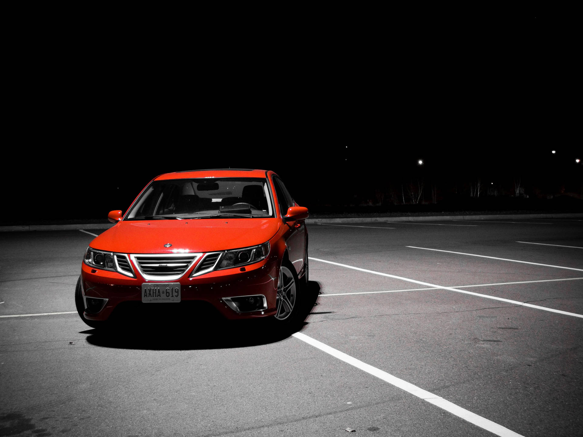 Dark Red Saab Sedan Background