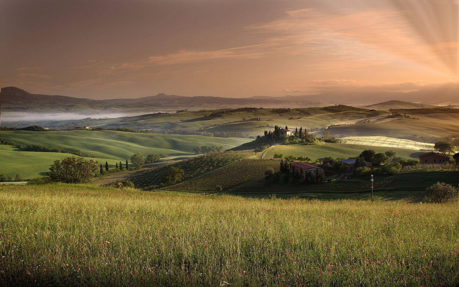 Dark Rolling Hills In Tuscany Background