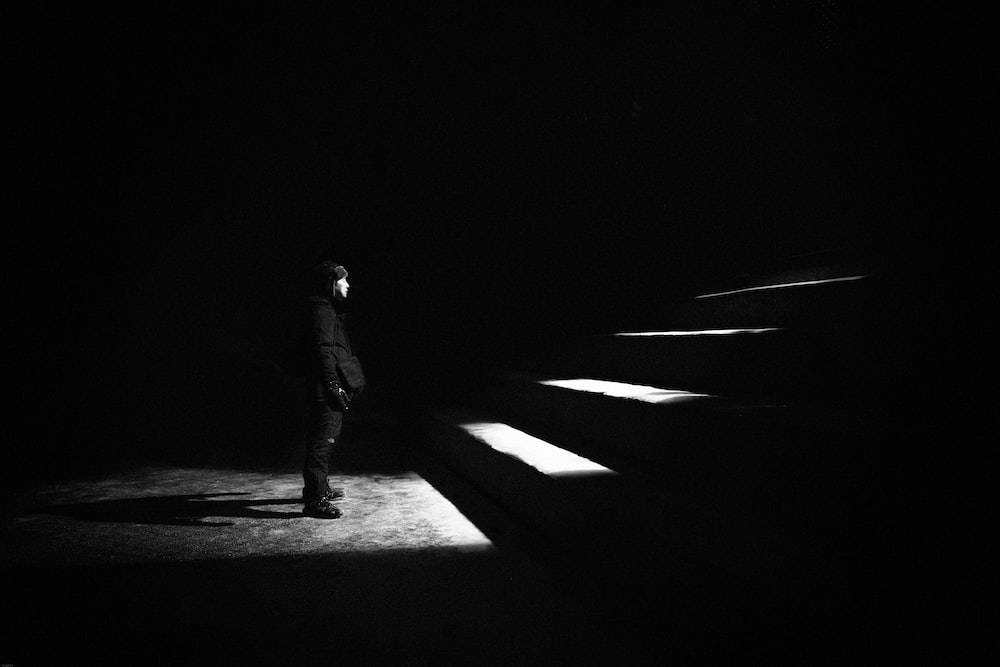 Dark Sad Man And A Staircase Background