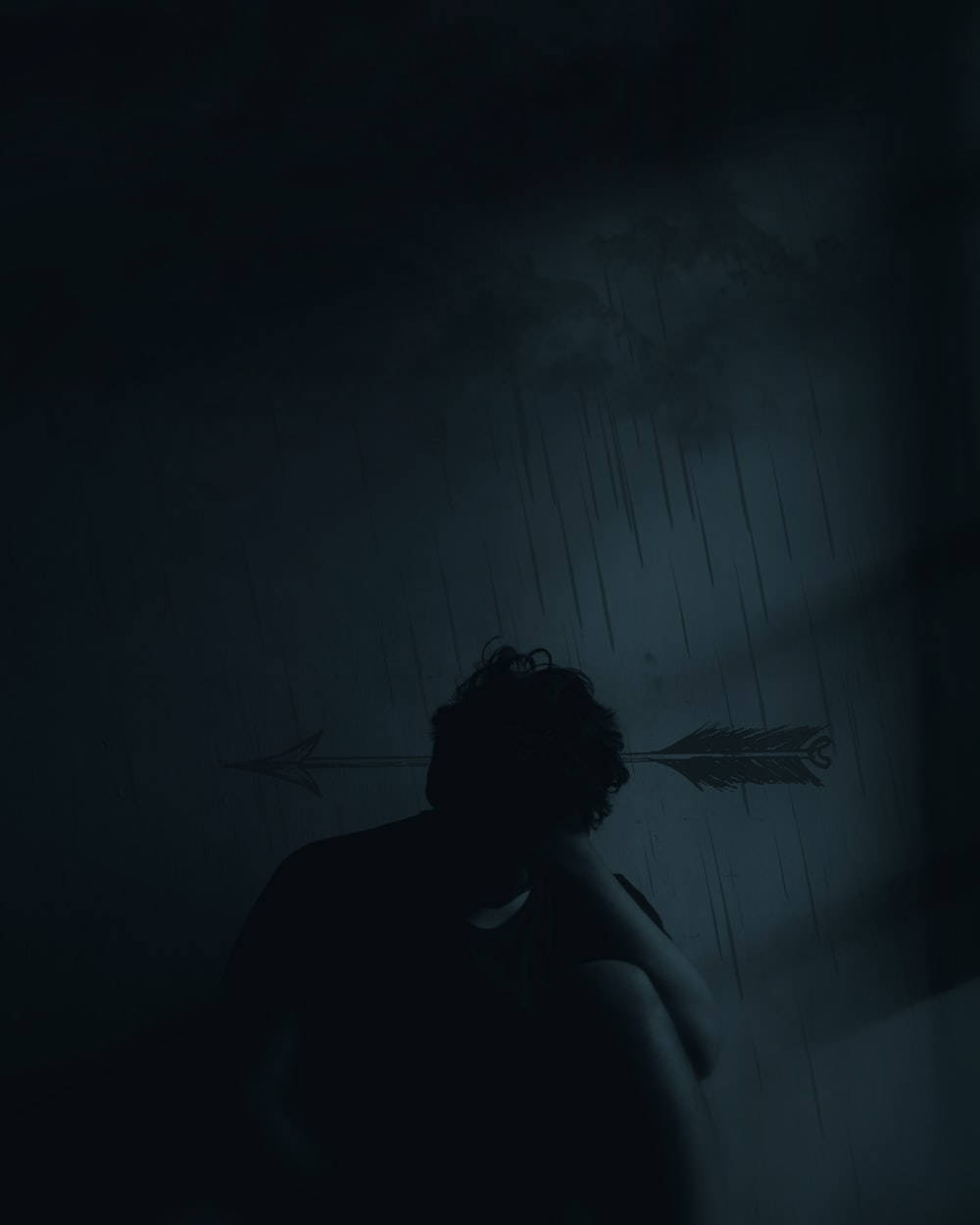 Dark Sad Man In Dark Room Background