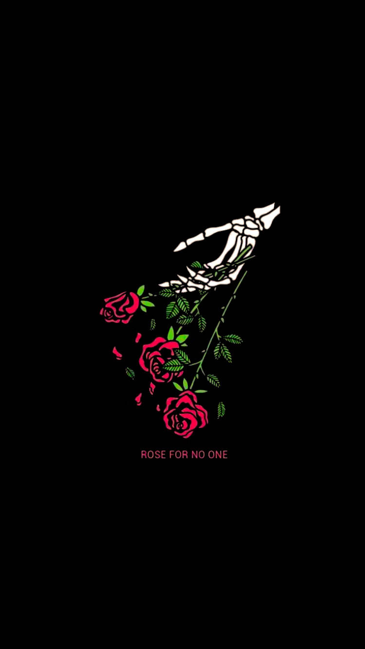 Dark Sad Skeleton Hand And Roses Background