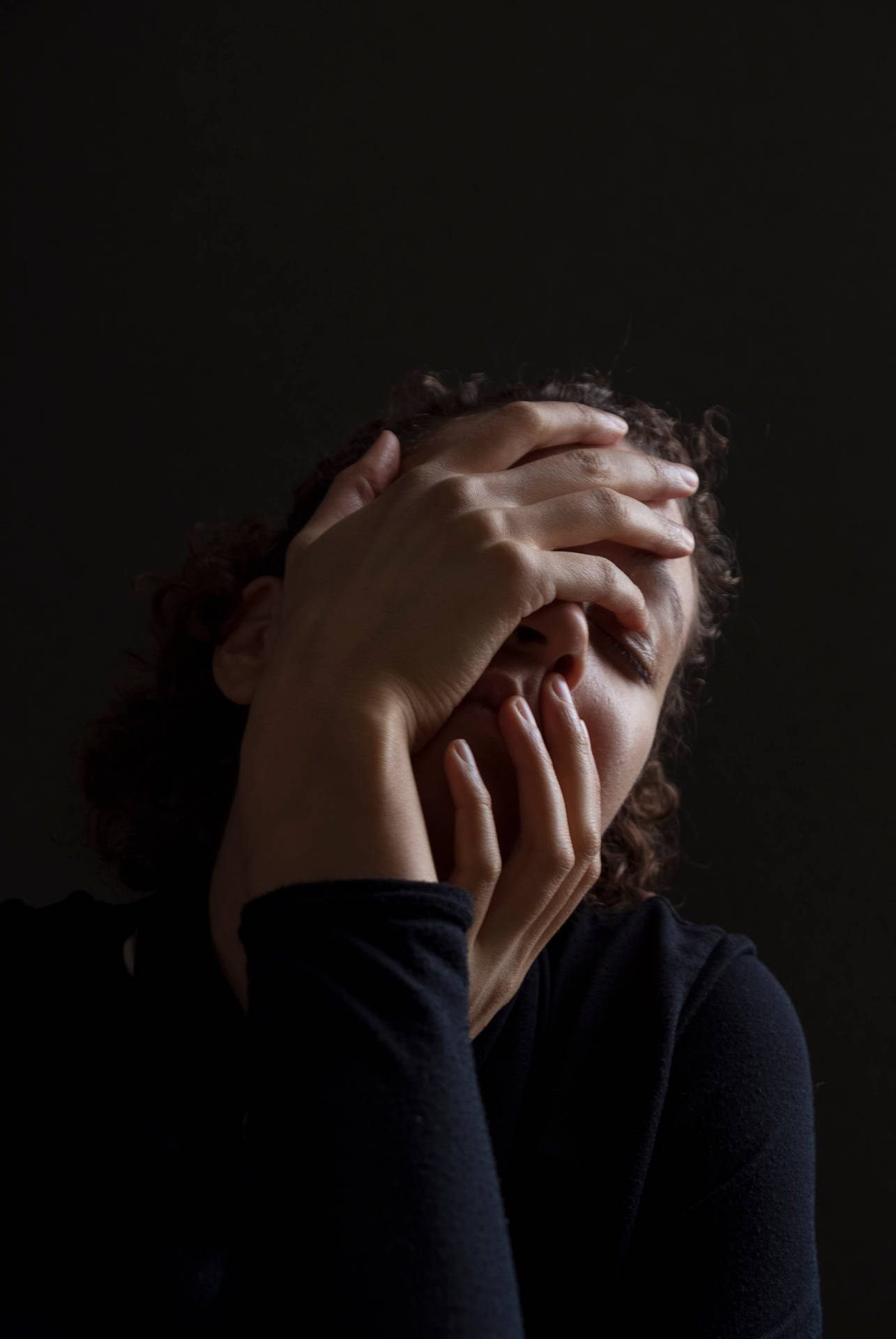 Dark Sad Woman Covering Face Background