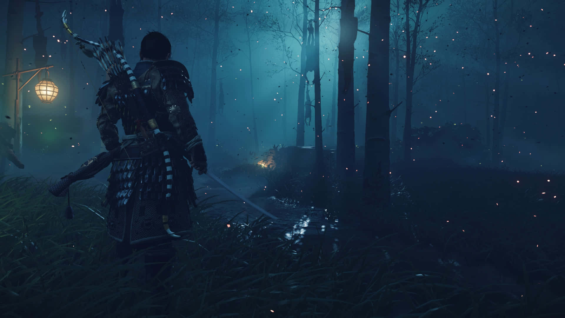 Dark Samurai In Dark Forest Background