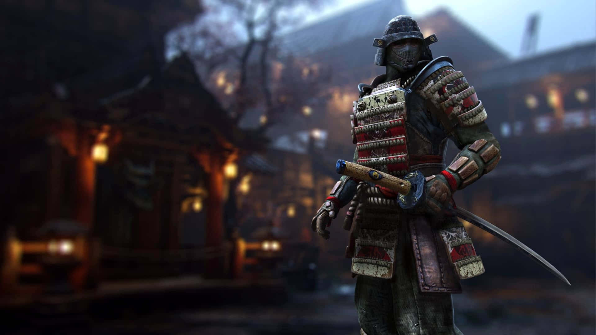 Dark Samurai In Japanese Castle Background