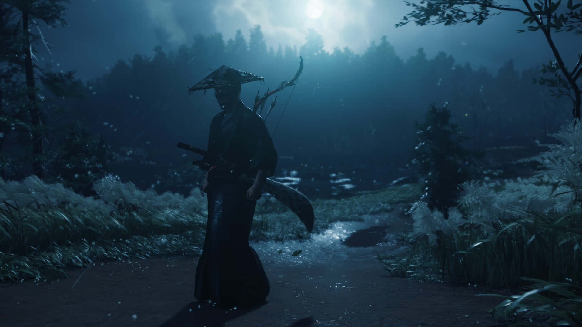 Dark Samurai Roaming In The Night Background