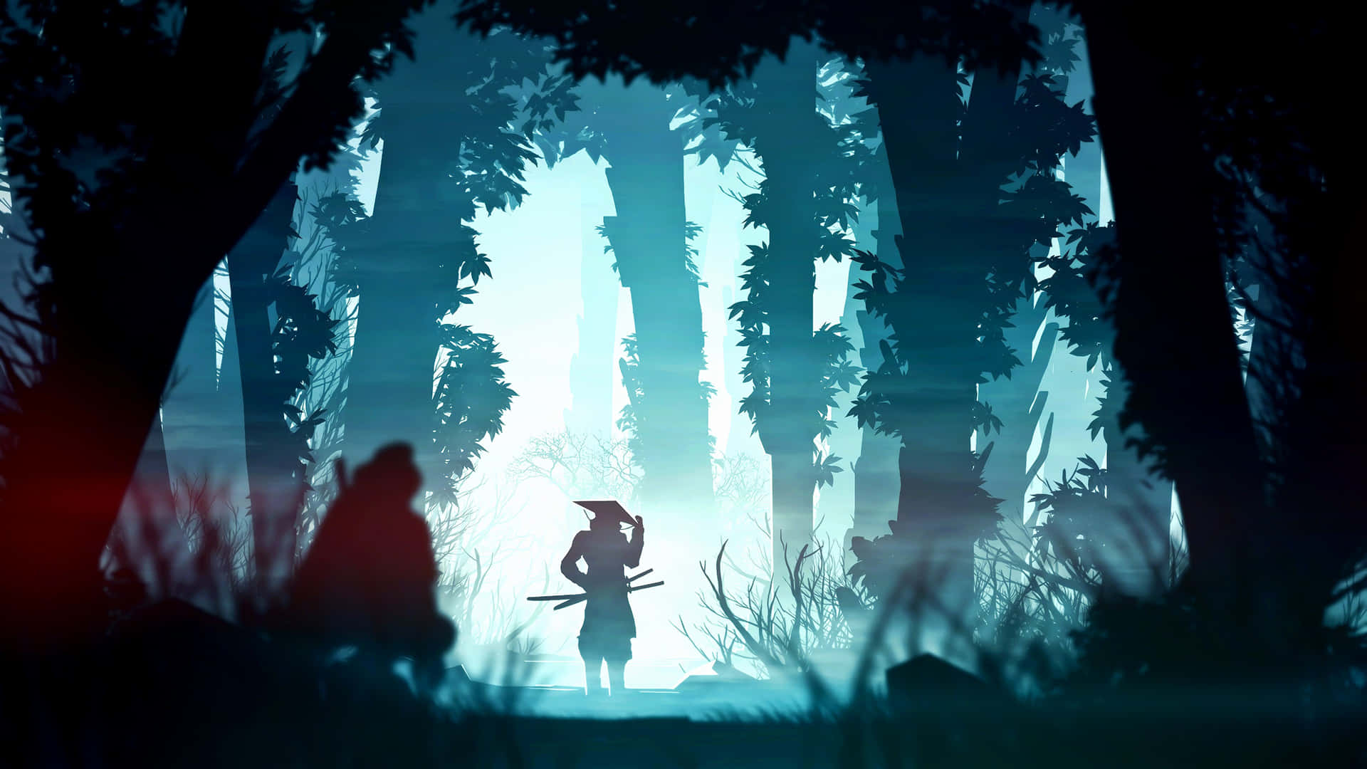 Dark Samurai Silhouette In Jungle Background