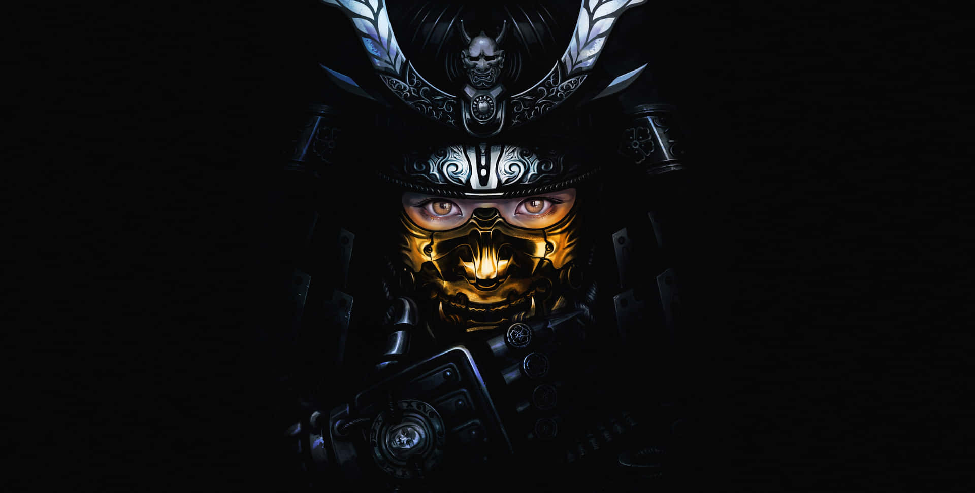 Dark Samurai With Gold Mask Background