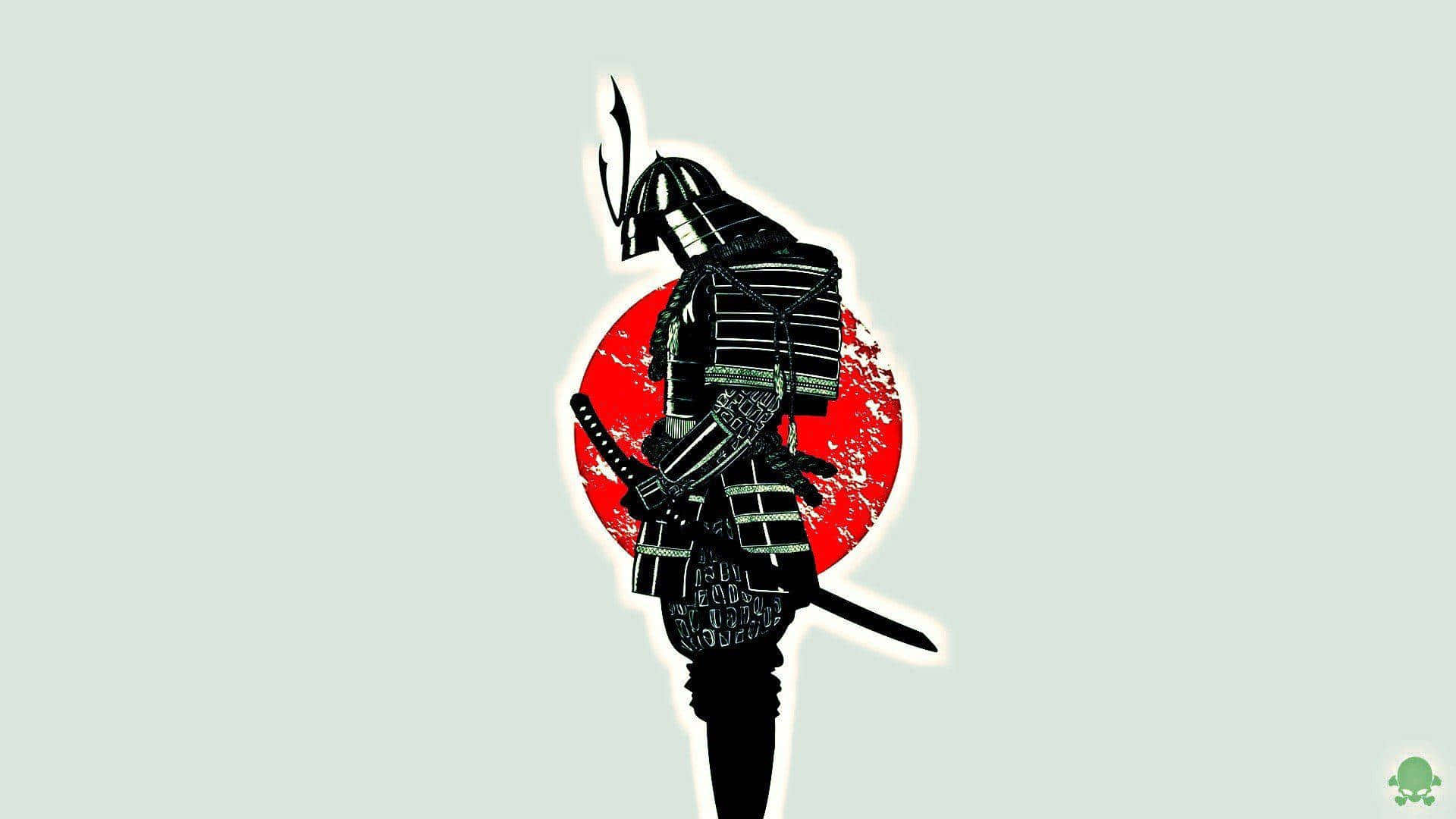 Dark Samurai With Japanese Flag Background