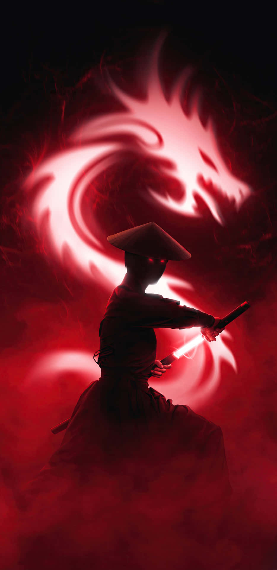 Dark Samurai With Red Dragon Background