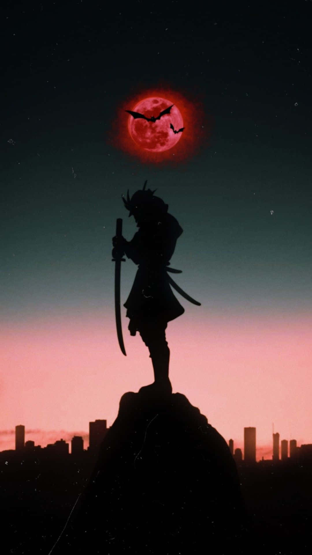 Dark Samurai With The Red Full Moon Background