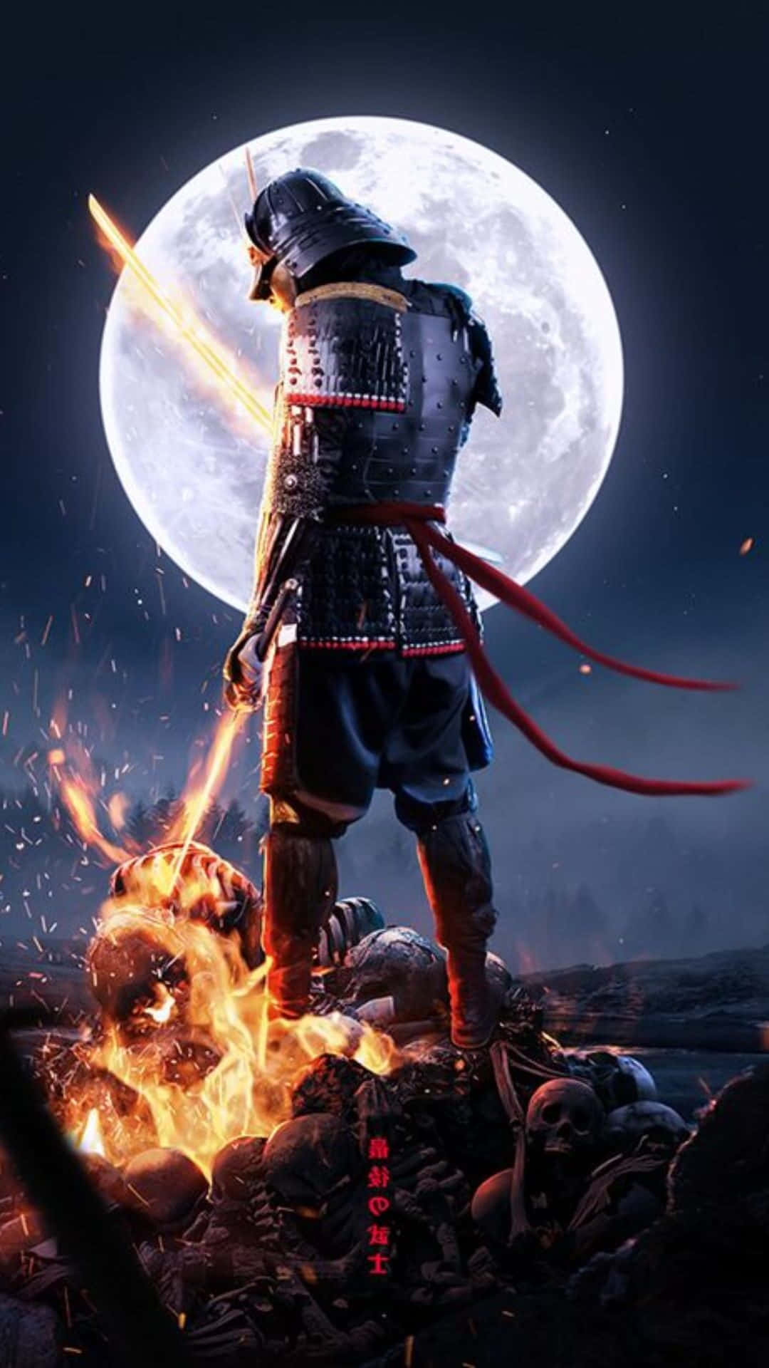 Dark Samurai With Two Blazing Swords Background