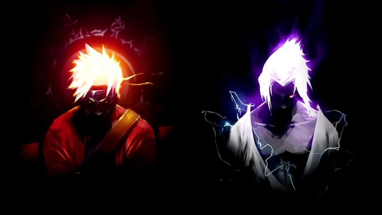 Dark Sasuke And Naruto Neon Digital Art Background