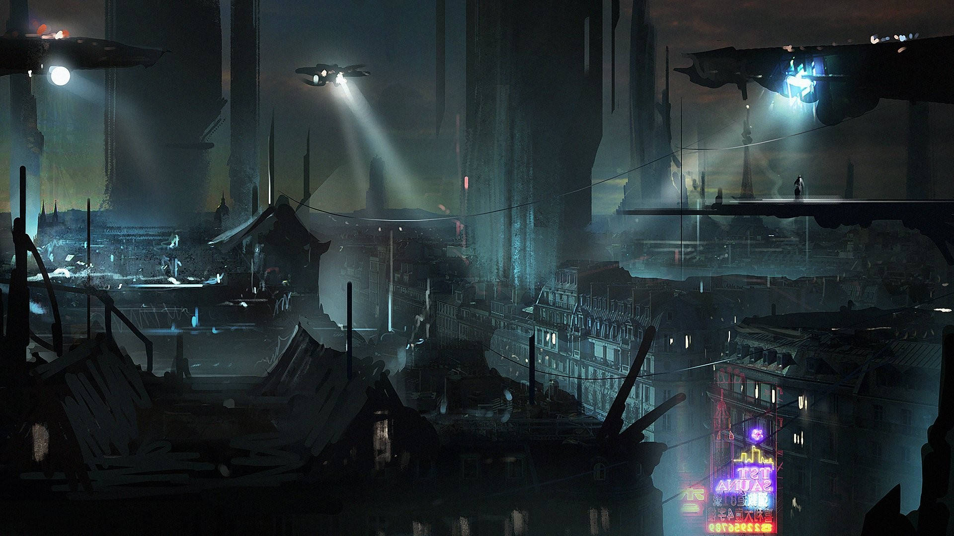 Dark Sci Fi City Art Background