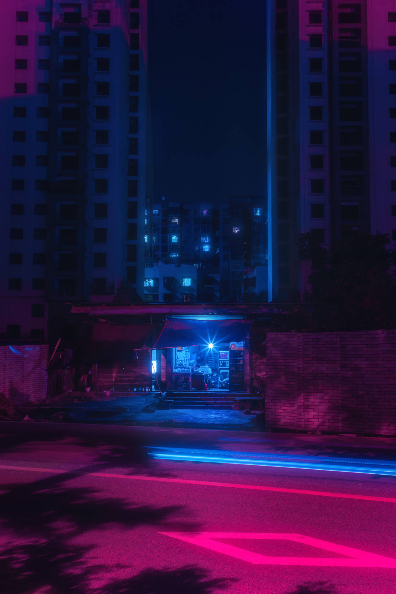 Dark Shack Neon City Background