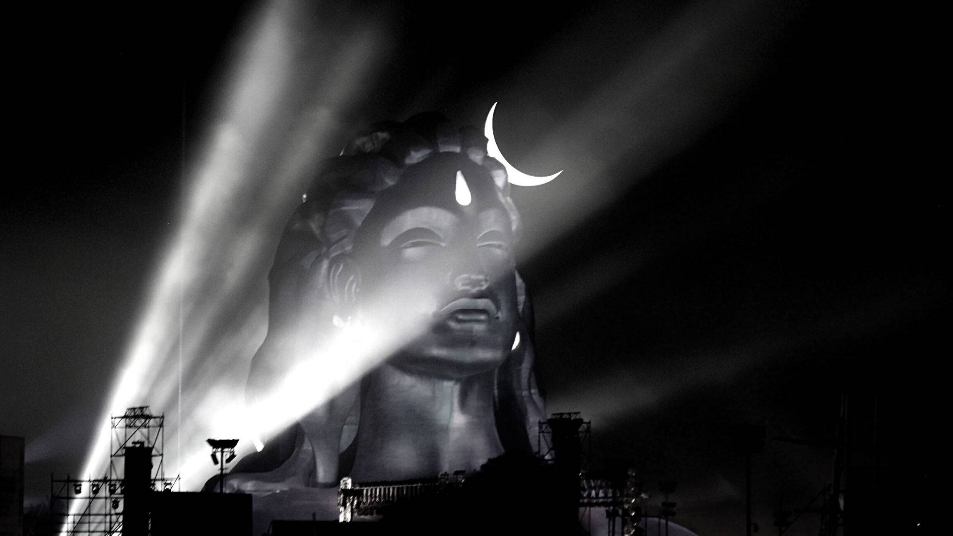 Dark Shiva Head Statue Spotlight Background