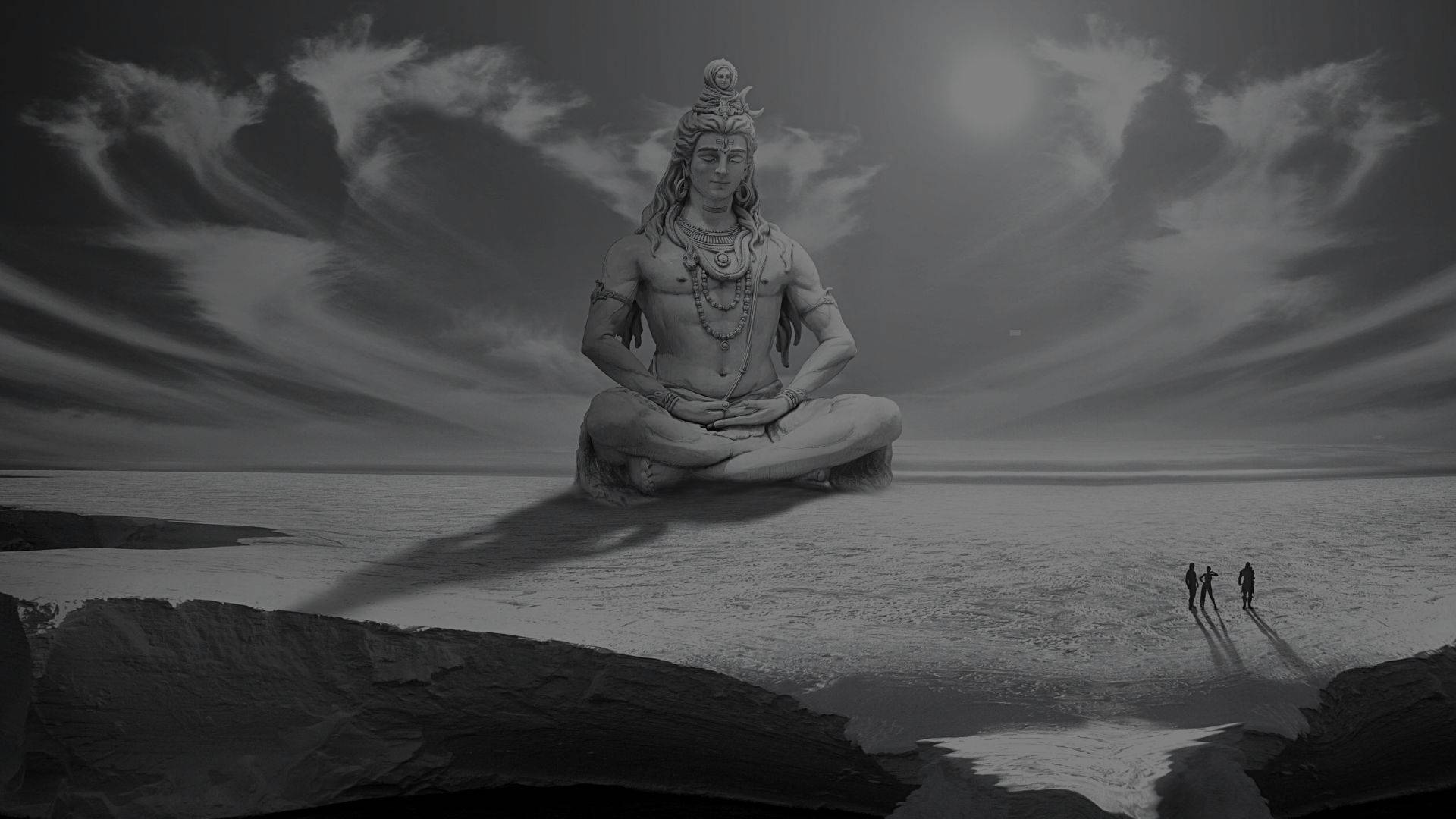 Dark Shiva Meditating On Water