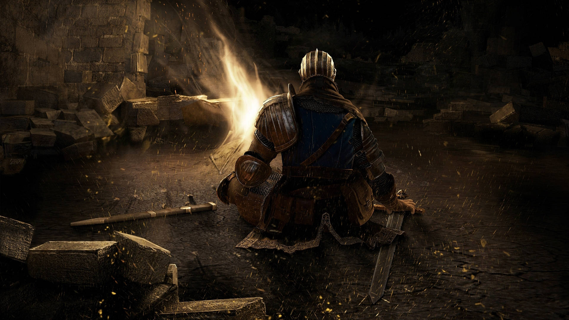 Dark Souls 4k Knight And Bonfire Background