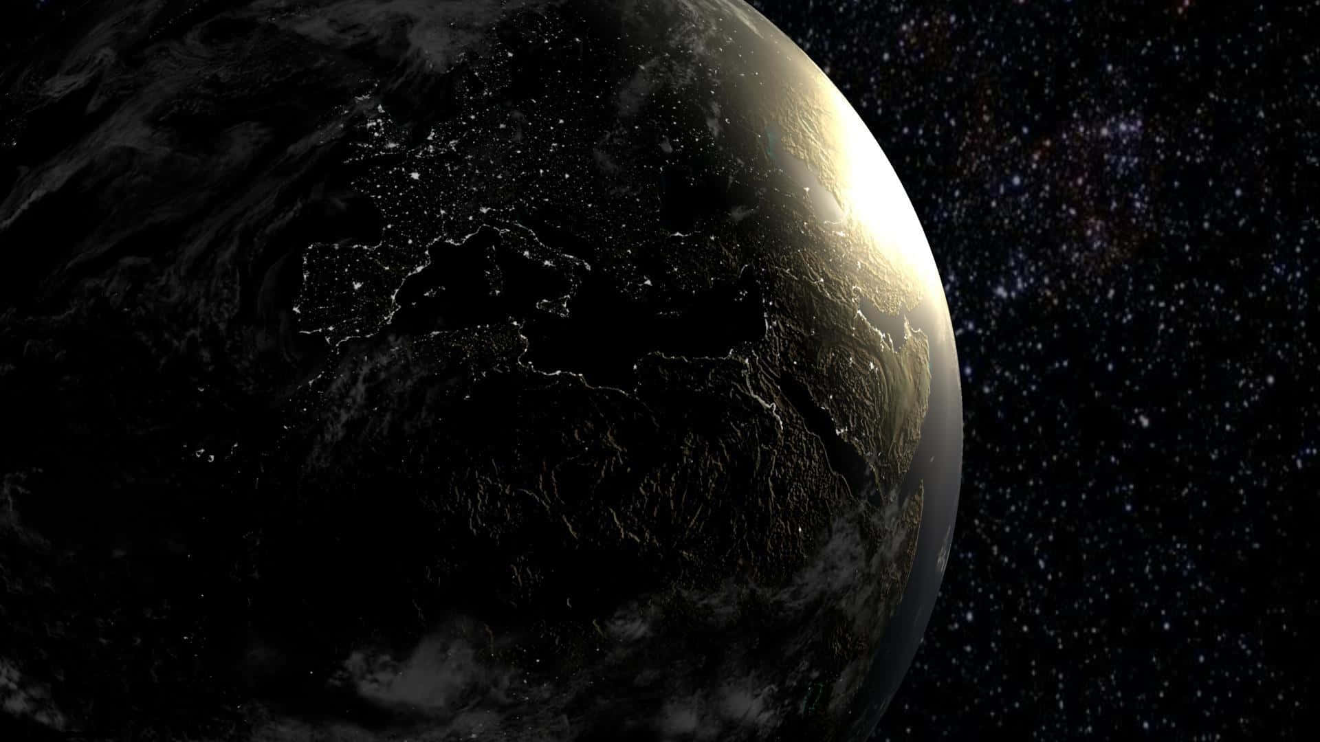 Dark Space Earth With Starry Sky View Background