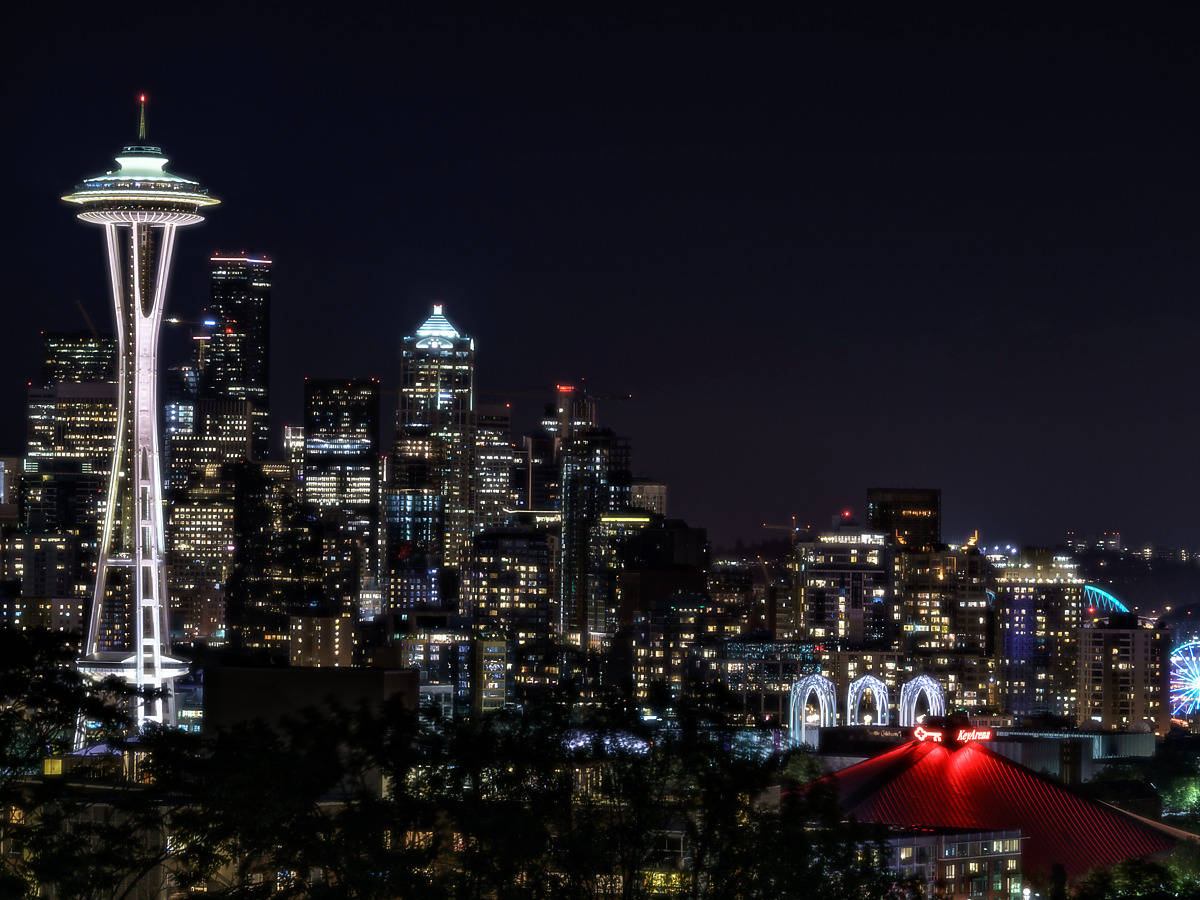 Dark Space Needle Seattle Skyline Washington