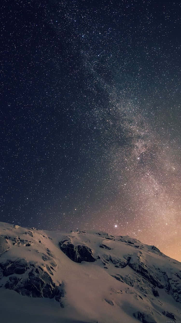 Dark Starry Night On Snow Mountain Background