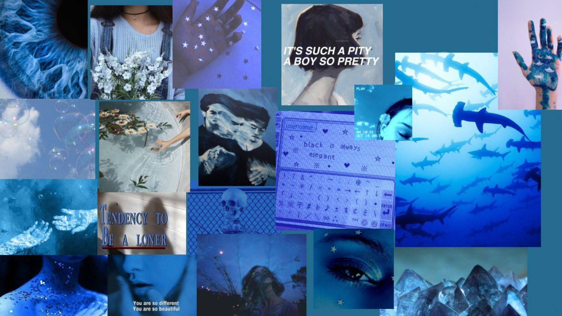 Dark Teal Blue Aesthetic Pc Collage Background