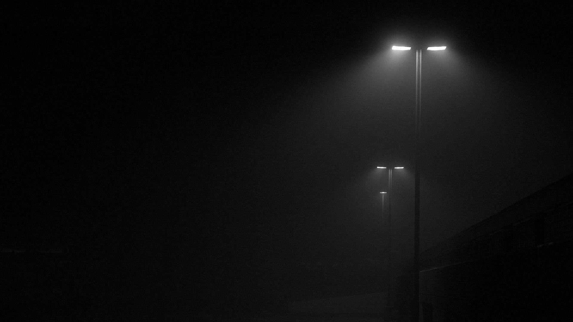 Dark Theme Series Of Lamp Posts At Night Background
