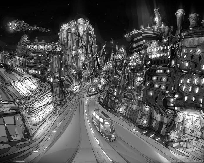 Dark Trippy Sci-fi City Background