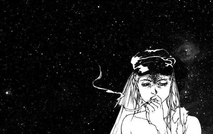 Dark Trippy Woman Smoking In Space Background