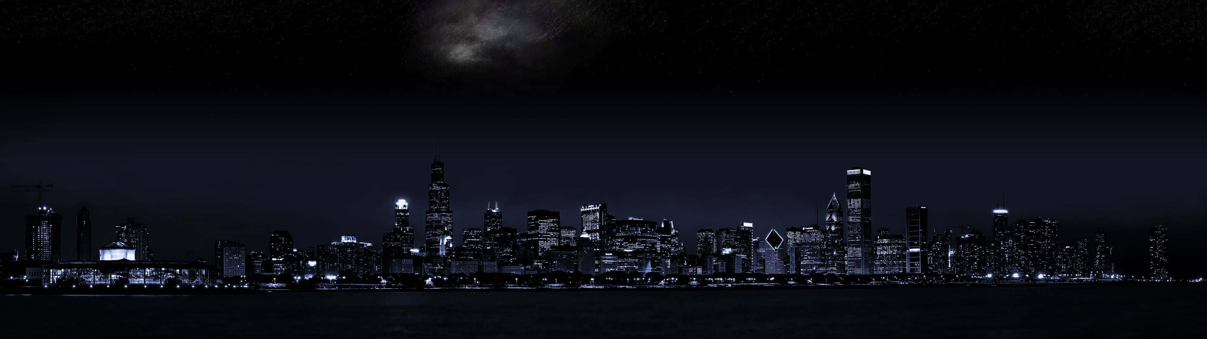 Dark Urban City Skyline Cool Dual Monitor Background