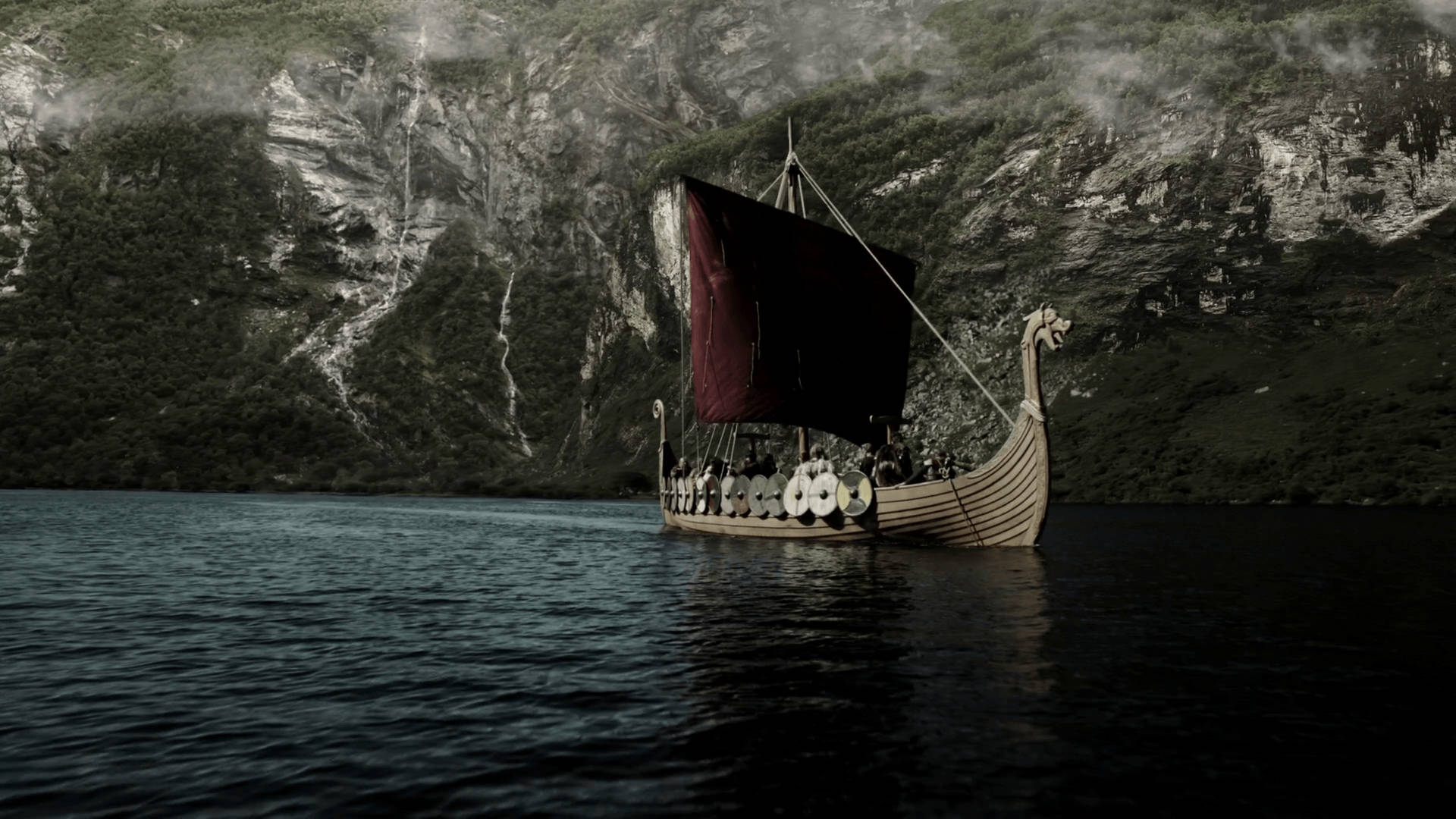 Dark Viking Ship Dragon Background