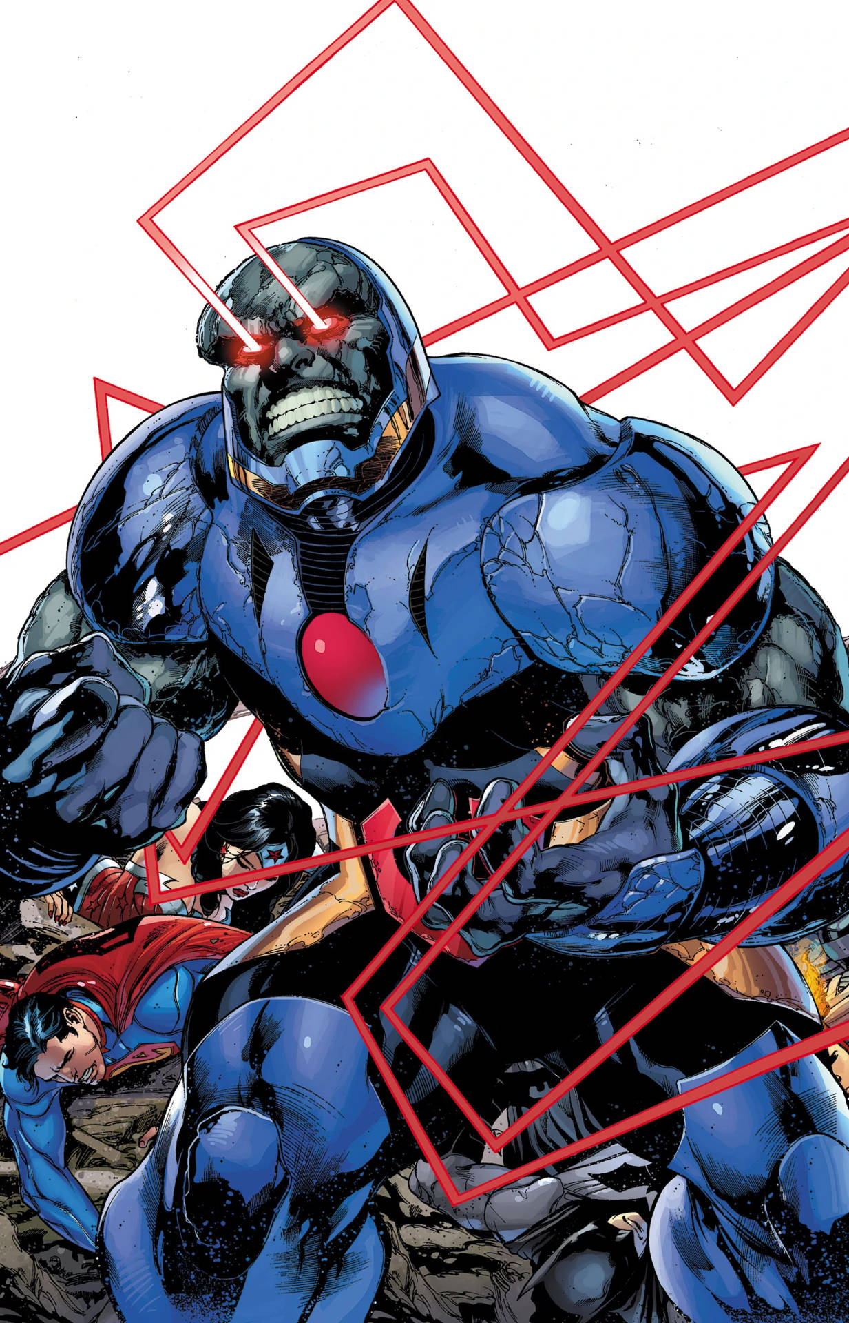 Darkseid Prevailing Over Defeated Dc Superheroes Background