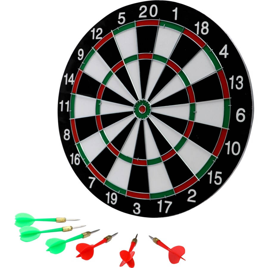 Dartboard With Green And Red Darts Background