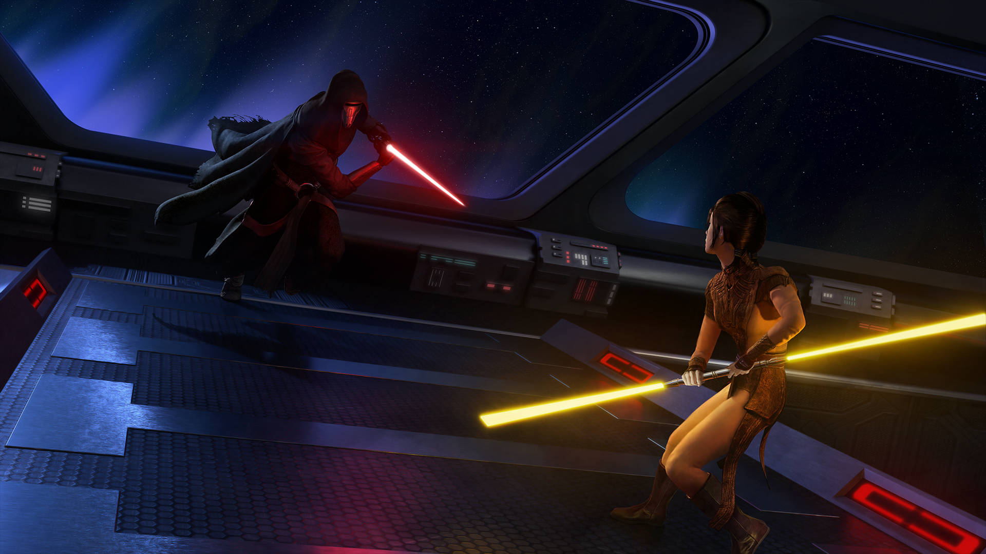 Darth Revan And Bastila Shan Battle In Kotor Background