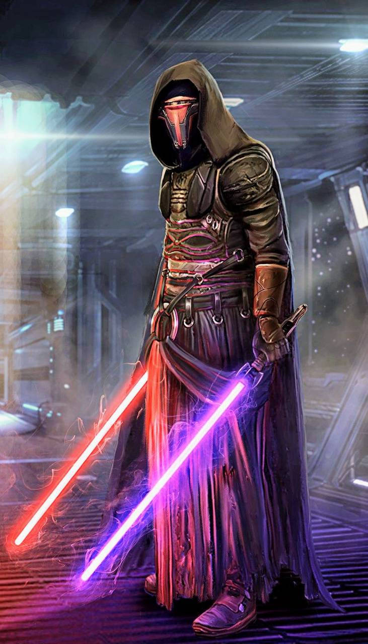 Darth Revan Confidently Wields Two Powerful Weapons. Background