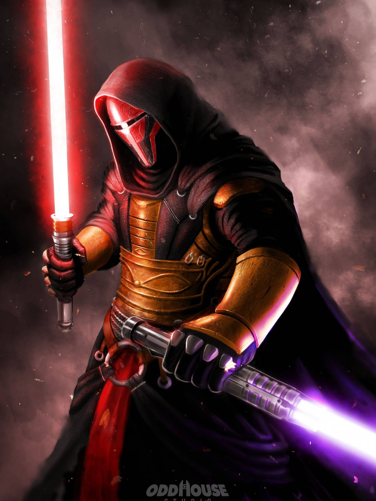 Darth Revan Wielding Two Signature Lightsabers Background