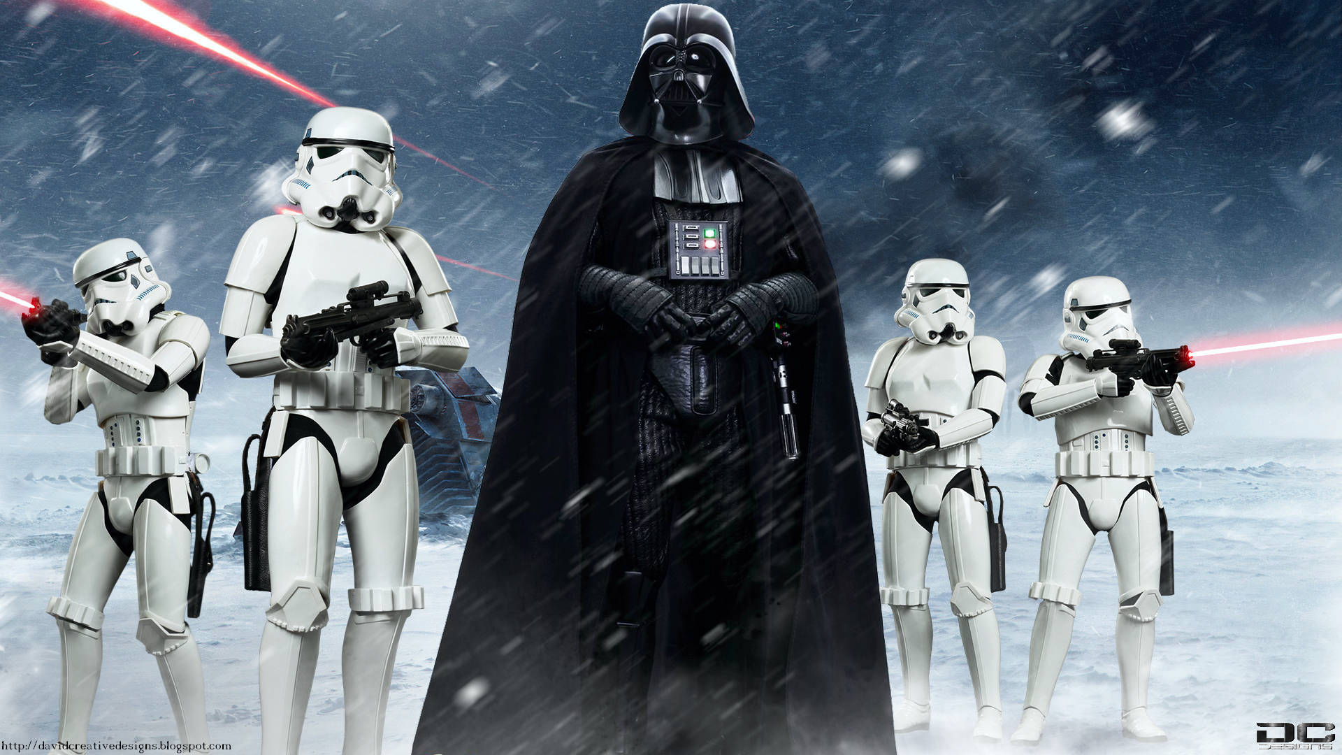 Darth Vader And Stormtroopers In Snowy Star Wars Landscape Background